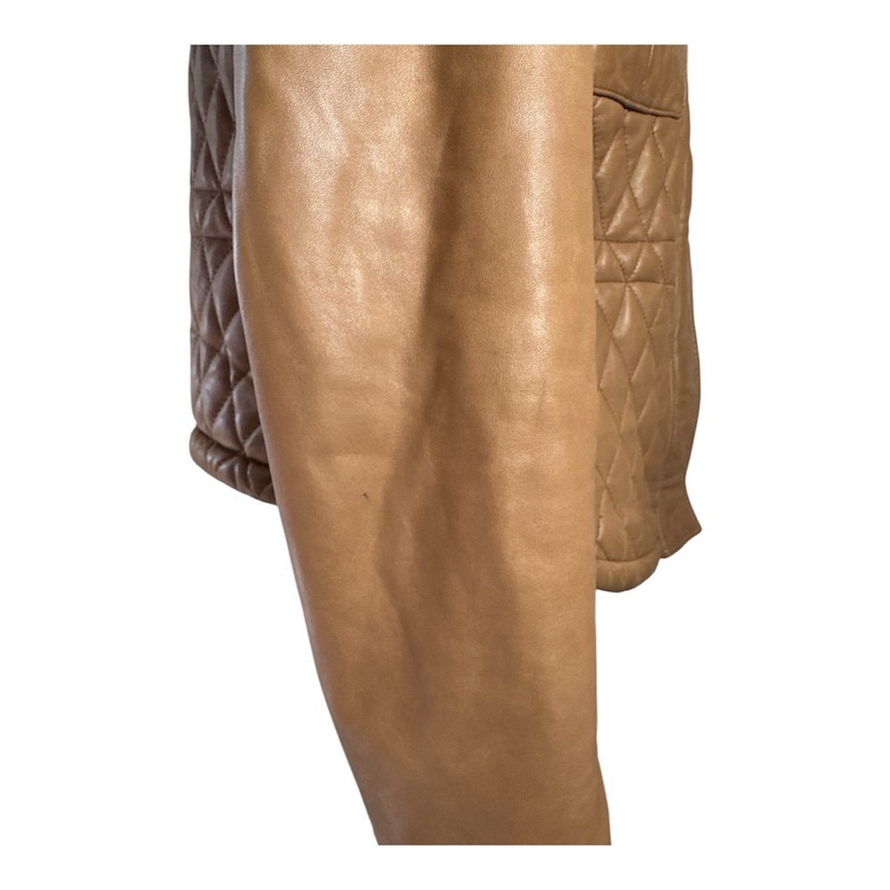 Arden B 100% Leather Quilted Faux Fur Trim Jacket Size L Camel Brown Y2K - Picture 9 of 9